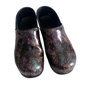 Dansko Professional Colorful Scribble Patent Leather Clogs Shoes Size 38